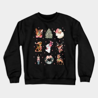 Retro Pink Cute Reindeer Santa Christmas Collage Crewneck Sweatshirt